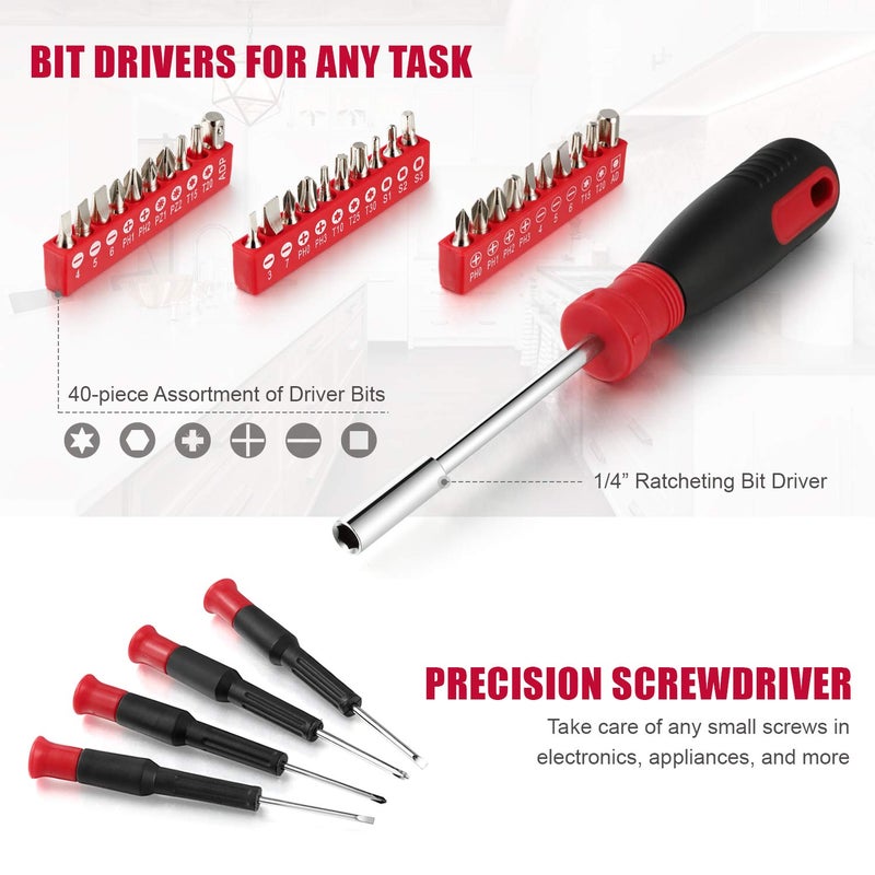 Eastvolt 128-Piece Home Repair Tool Set  Tool Sets for Homeowners  General Household Hand Tool Set with Storage Toolbox  EVHT12801  Black + Red (ASK01) - Image 5